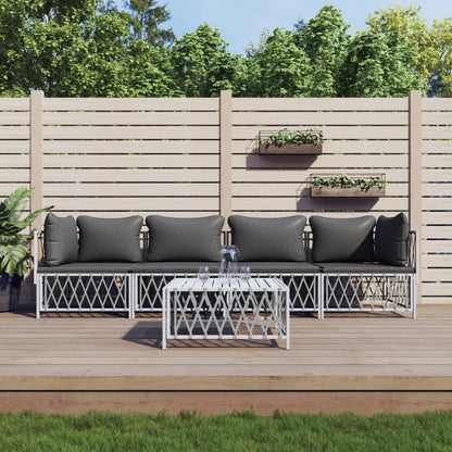 5-tlg. Garten-Lounge-Set mit Kissen Weiß Stahl