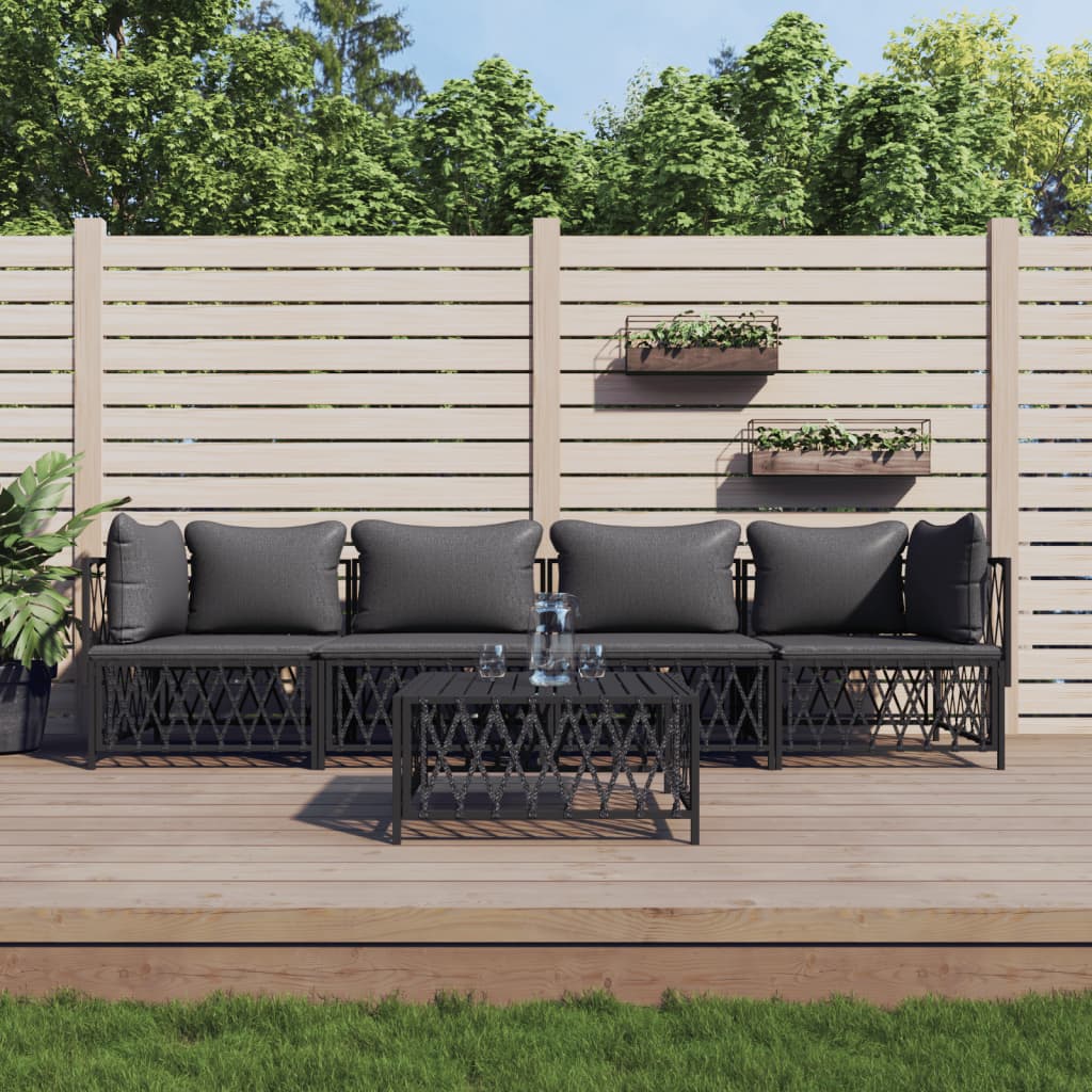 5-tlg. Garten-Lounge-Set mit Kissen Anthrazit Stahl