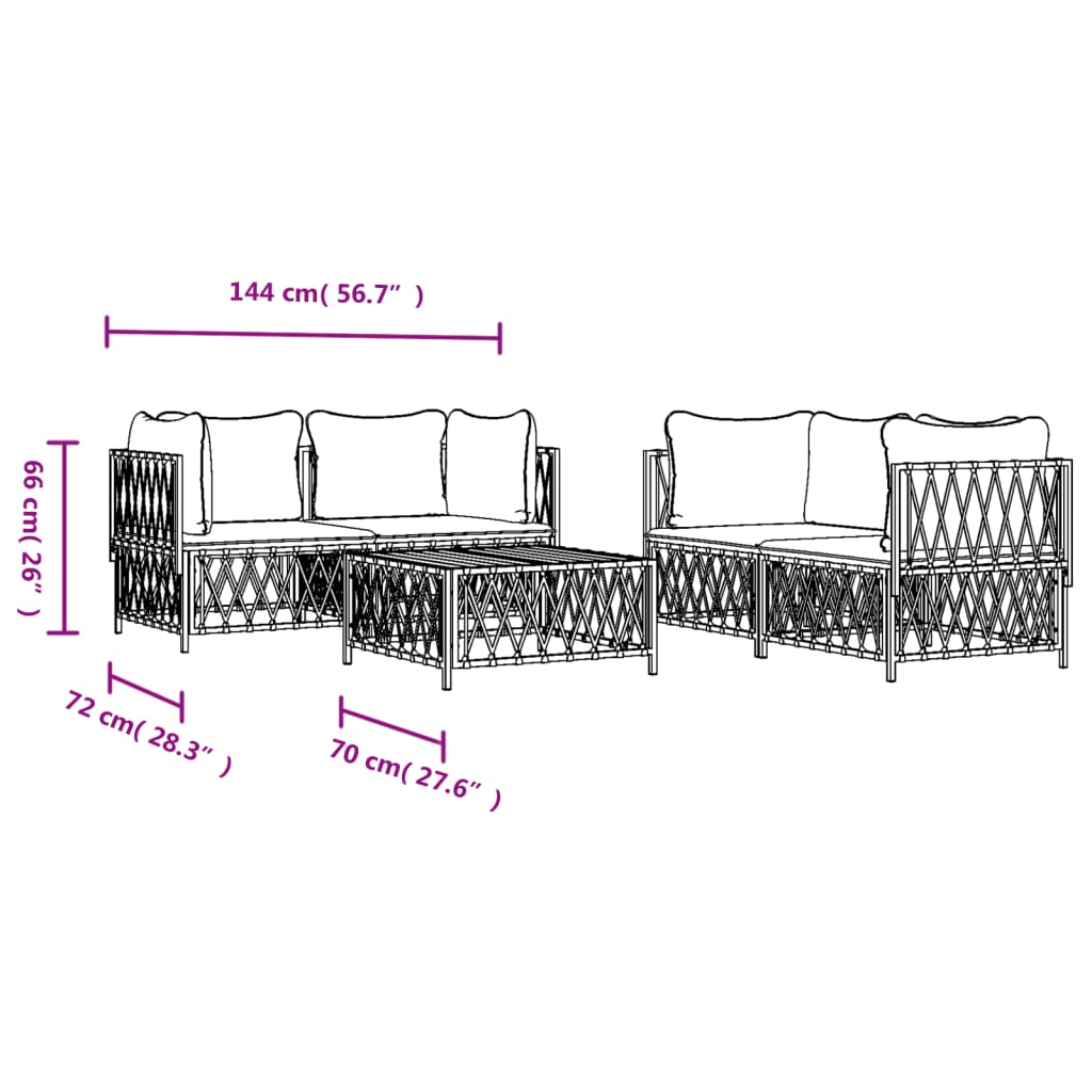 5-tlg. Garten-Lounge-Set mit Kissen Weiß Stahl