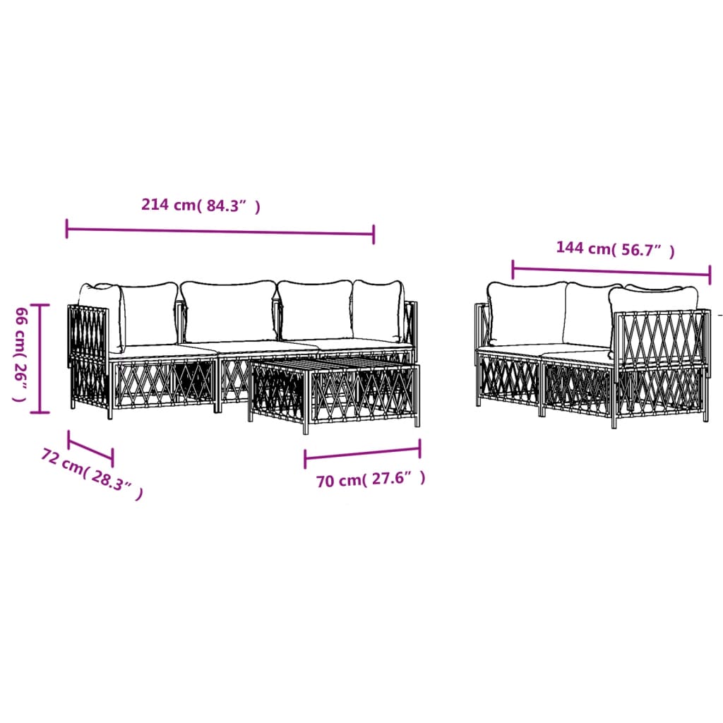 6-tlg. Garten-Lounge-Set mit Kissen Weiß Stahl