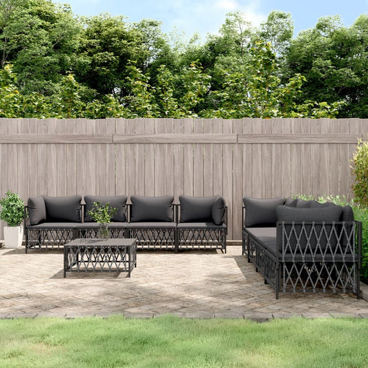 9-tlg. Garten-Lounge-Set mit Kissen Anthrazit Stahl