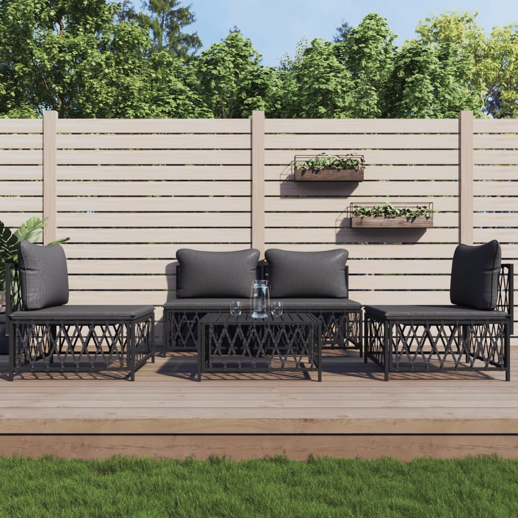 5-tlg. Garten-Lounge-Set mit Kissen Anthrazit Stahl