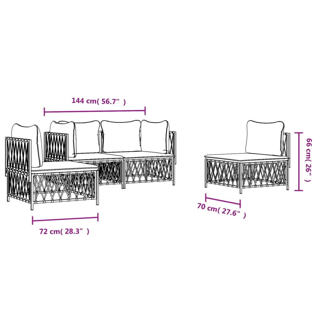 4-tlg. Garten-Lounge-Set mit Kissen Weiß Stahl