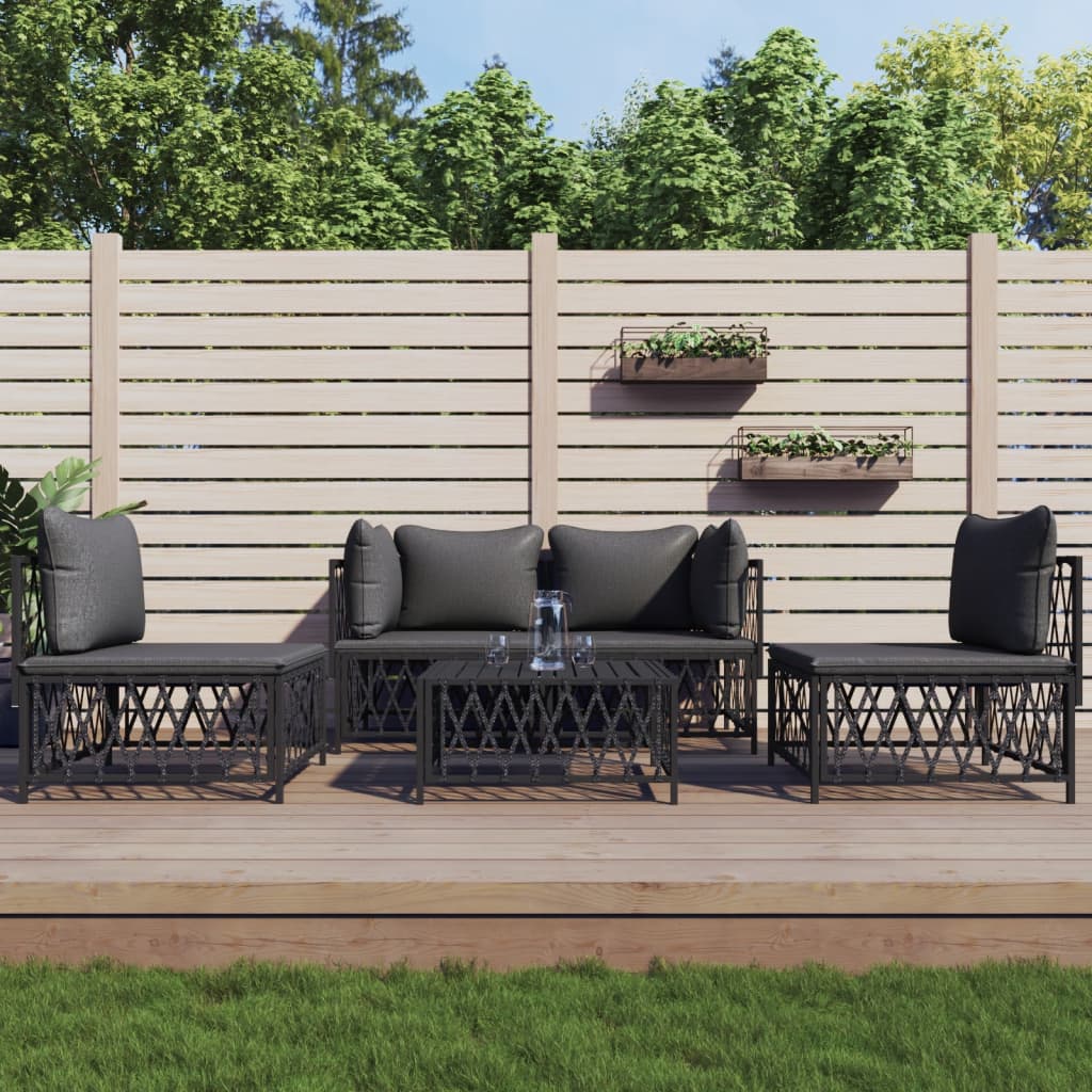 5-tlg. Garten-Lounge-Set mit Kissen Anthrazit Stahl