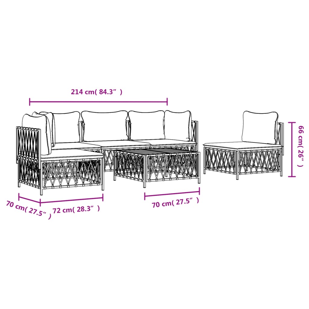 6-tlg. Garten-Lounge-Set mit Kissen Weiß Stahl