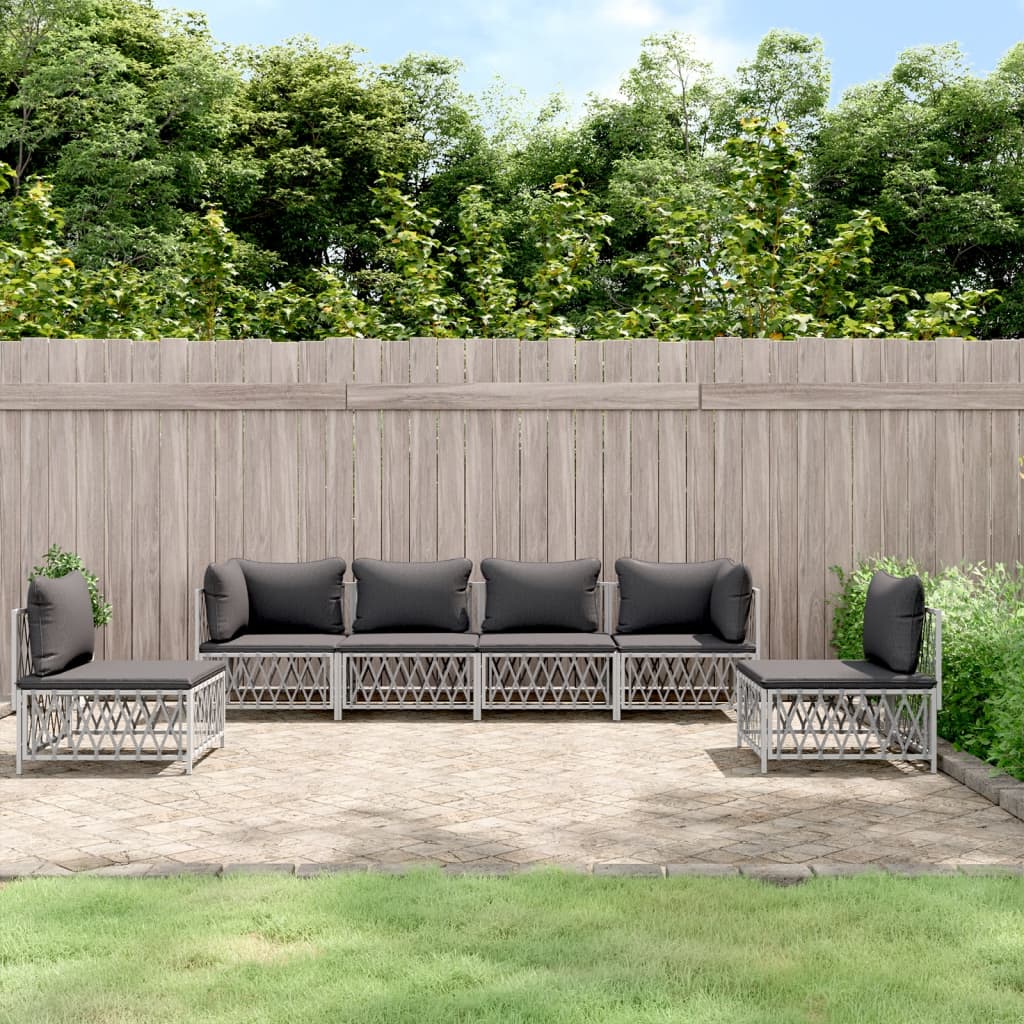 6-tlg. Garten-Lounge-Set mit Kissen Weiß Stahl