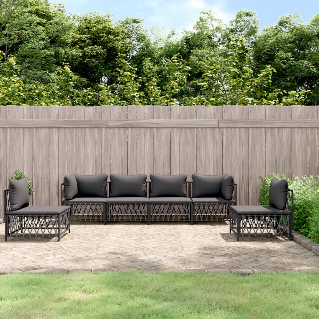 6-tlg. Garten-Lounge-Set mit Kissen Anthrazit Stahl