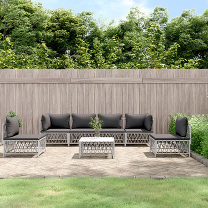 7-tlg. Garten-Lounge-Set mit Kissen Weiß Stahl