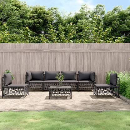 7-tlg. Garten-Lounge-Set mit Kissen Anthrazit Stahl