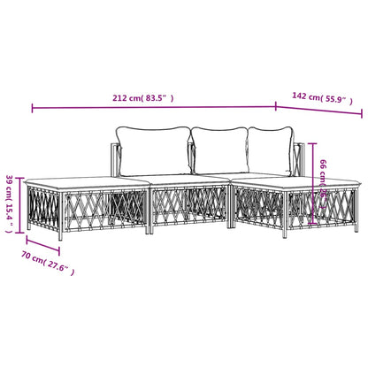 4-tlg. Garten-Lounge-Set mit Kissen Weiß Stahl