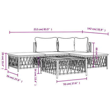 5-tlg. Garten-Lounge-Set mit Kissen Weiß Stahl