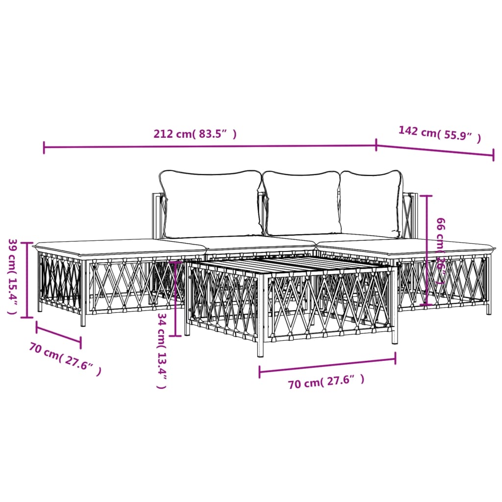 5-tlg. Garten-Lounge-Set mit Kissen Anthrazit Stahl