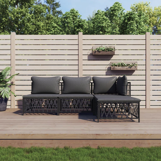 4-tlg. Garten-Lounge-Set mit Kissen Anthrazit Stahl