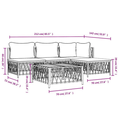 5-tlg. Garten-Lounge-Set mit Kissen Weiß Stahl