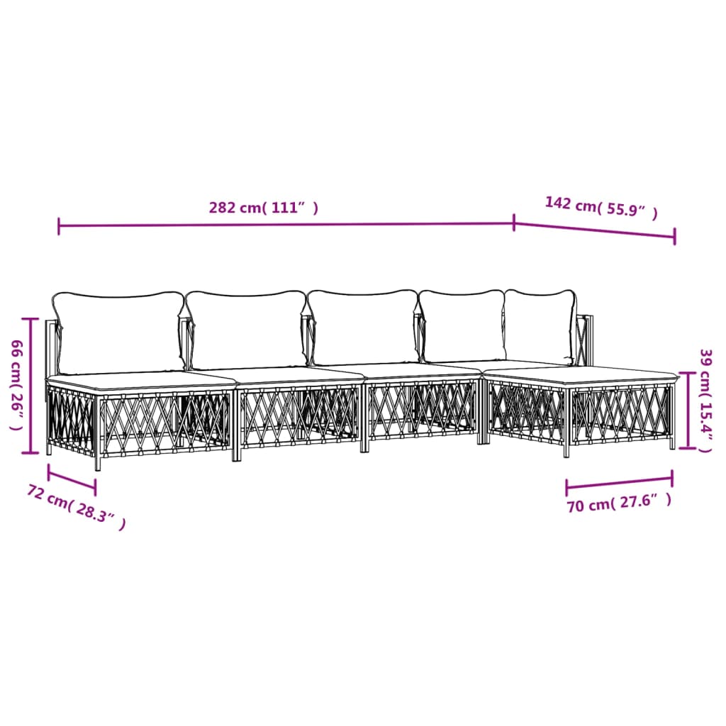 5-tlg. Garten-Lounge-Set mit Kissen Weiß Stahl