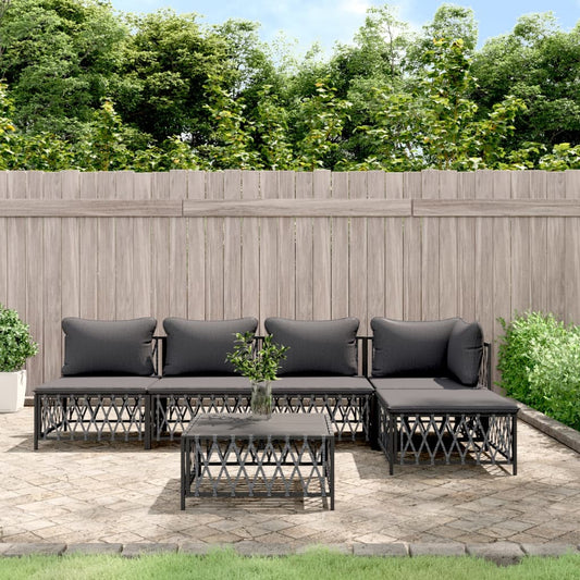 6-tlg. Garten-Lounge-Set mit Kissen Anthrazit Stahl