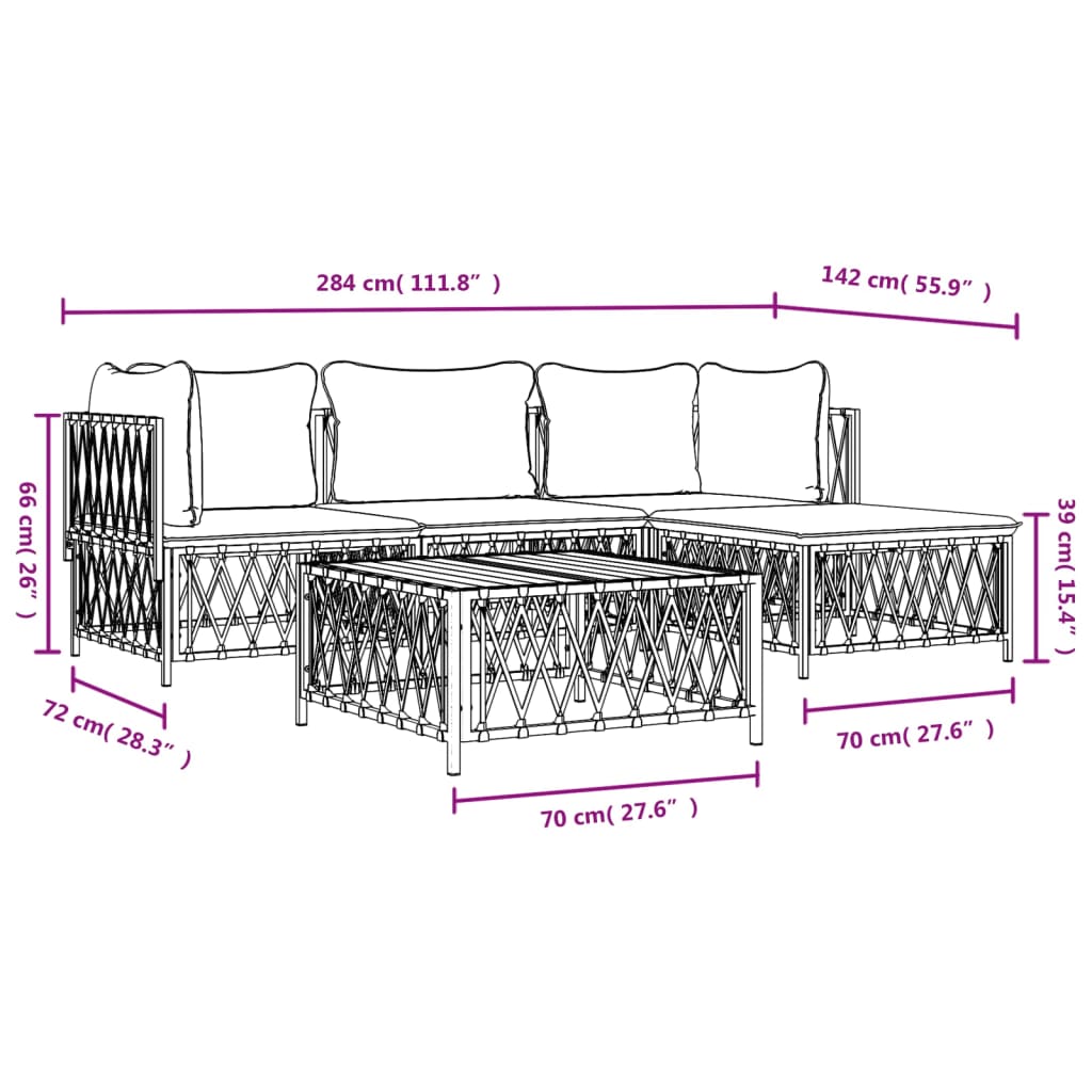 4-tlg. Garten-Lounge-Set mit Kissen Weiß Stahl