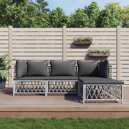 4-tlg. Garten-Lounge-Set mit Kissen Weiß Stahl