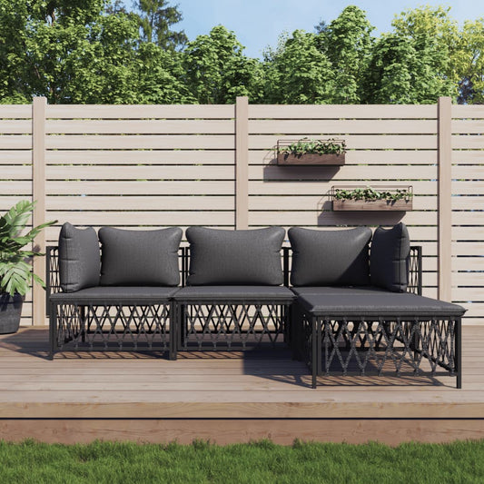 4-tlg. Garten-Lounge-Set mit Kissen Anthrazit Stahl