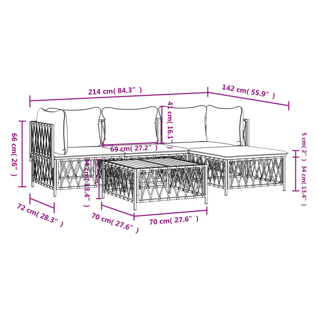 5-tlg. Garten-Lounge-Set mit Kissen Anthrazit Stahl