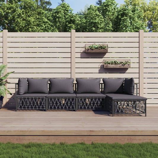 5-tlg. Garten-Lounge-Set mit Kissen Anthrazit Stahl