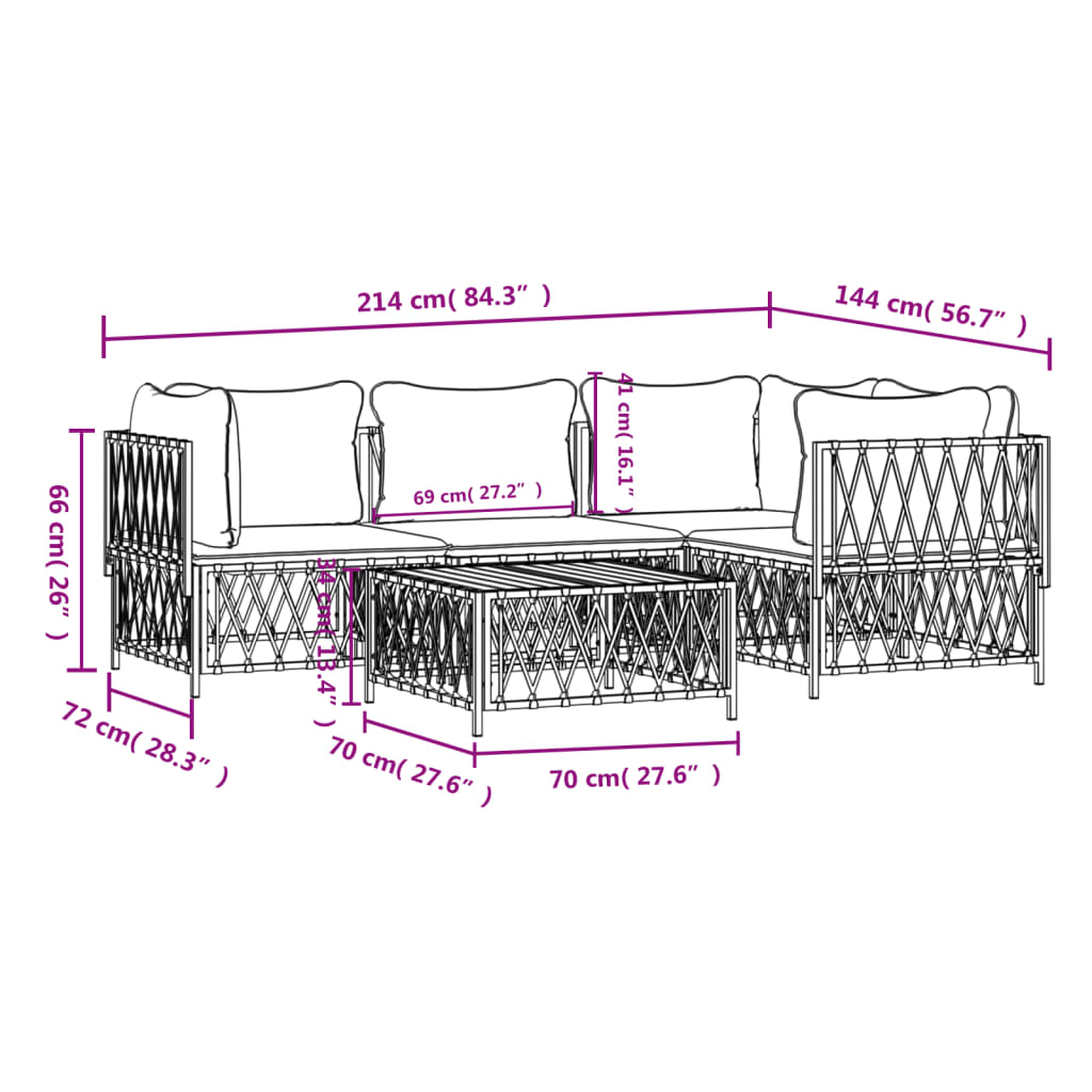 5-tlg. Garten-Lounge-Set mit Kissen Weiß Stahl