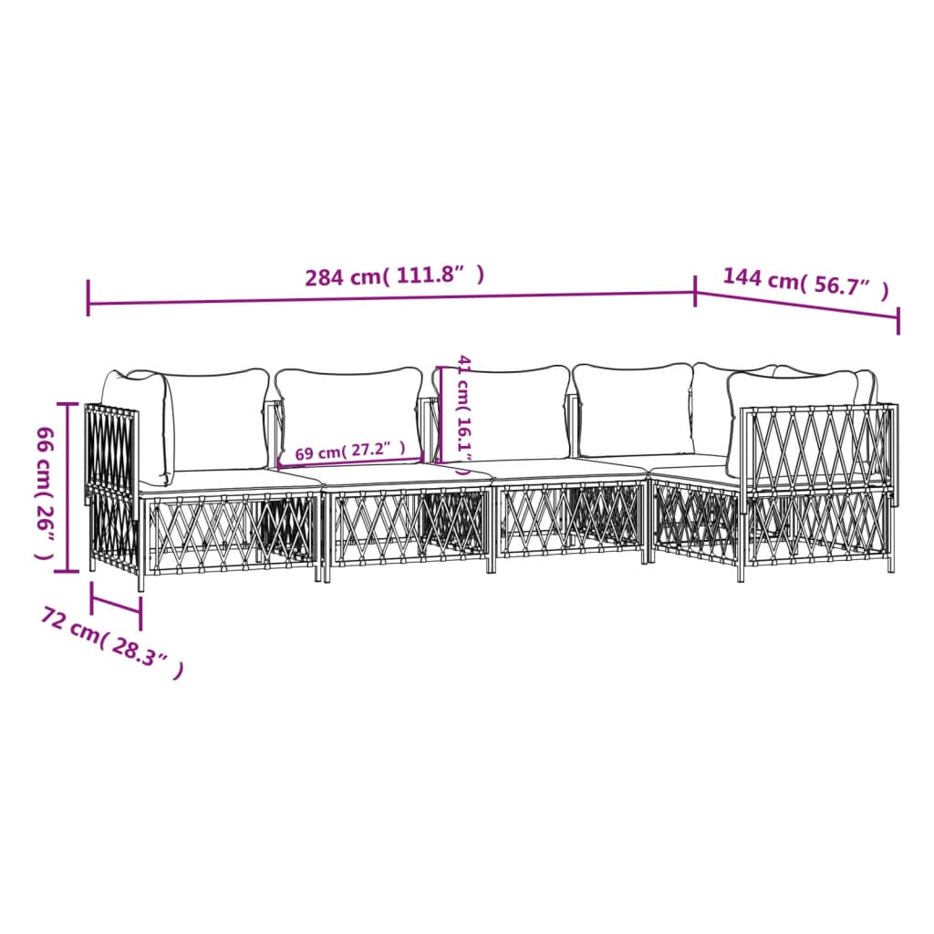 5-tlg. Garten-Lounge-Set mit Kissen Weiß Stahl