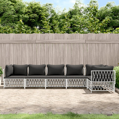 6-tlg. Garten-Lounge-Set mit Kissen Weiß Stahl