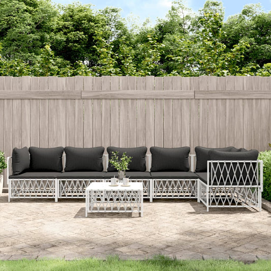 7-tlg. Garten-Lounge-Set mit Kissen Weiß Stahl