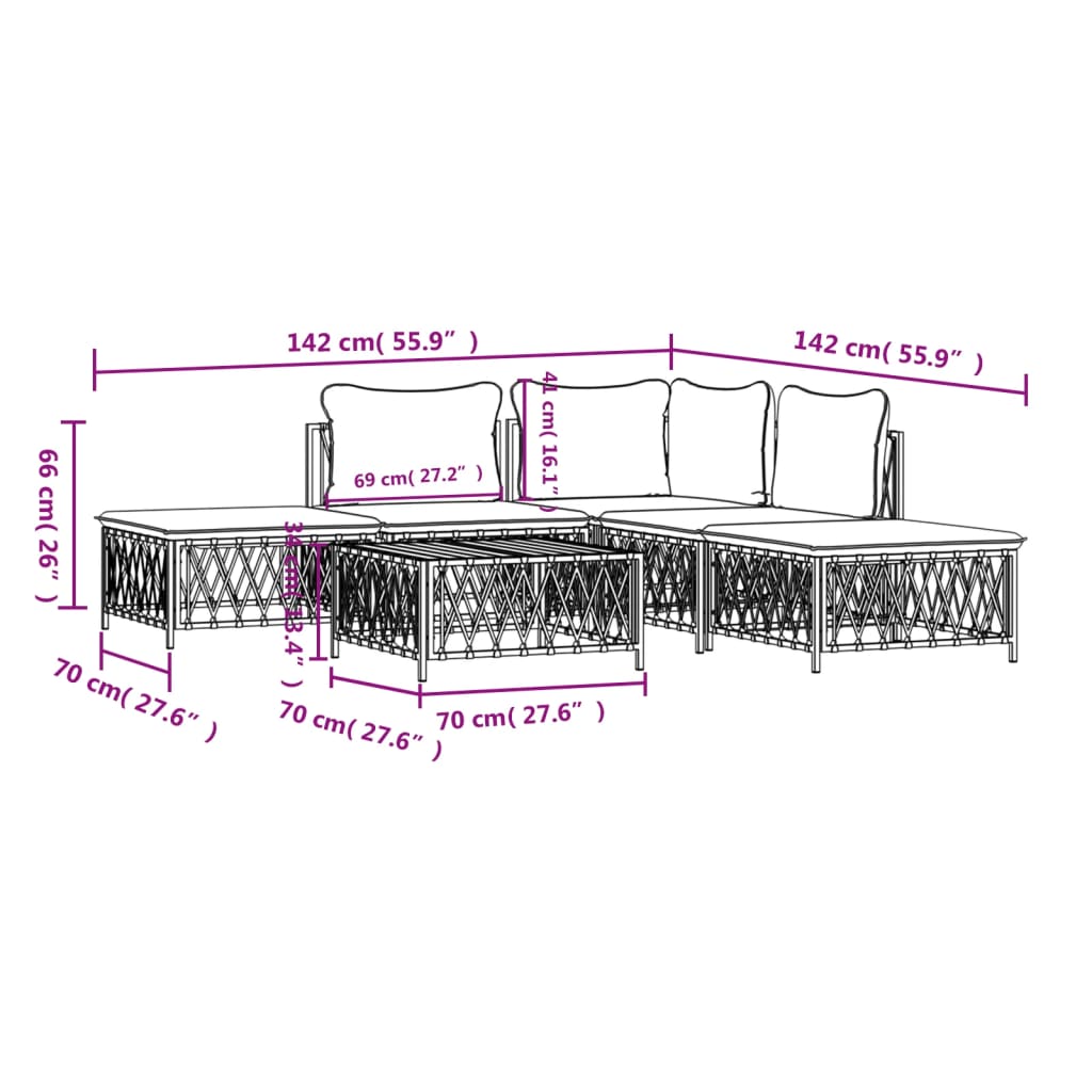 6-tlg. Garten-Lounge-Set mit Kissen Weiß Stahl