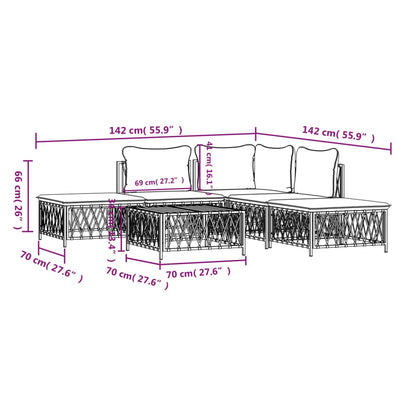 6-tlg. Garten-Lounge-Set mit Kissen Weiß Stahl