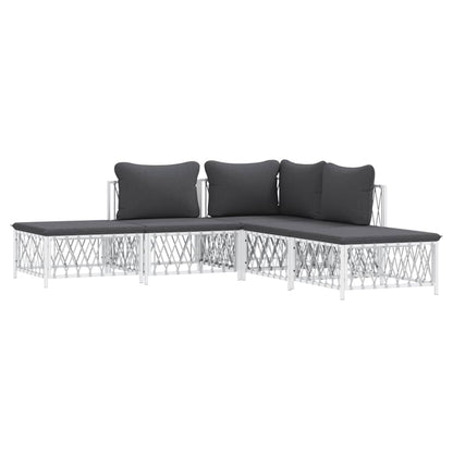 5-tlg. Garten-Lounge-Set mit Kissen Weiß Stahl