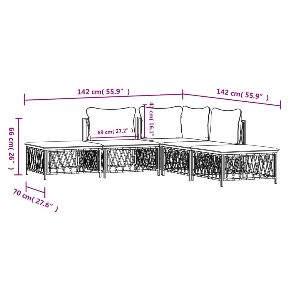 5-tlg. Garten-Lounge-Set mit Kissen Weiß Stahl