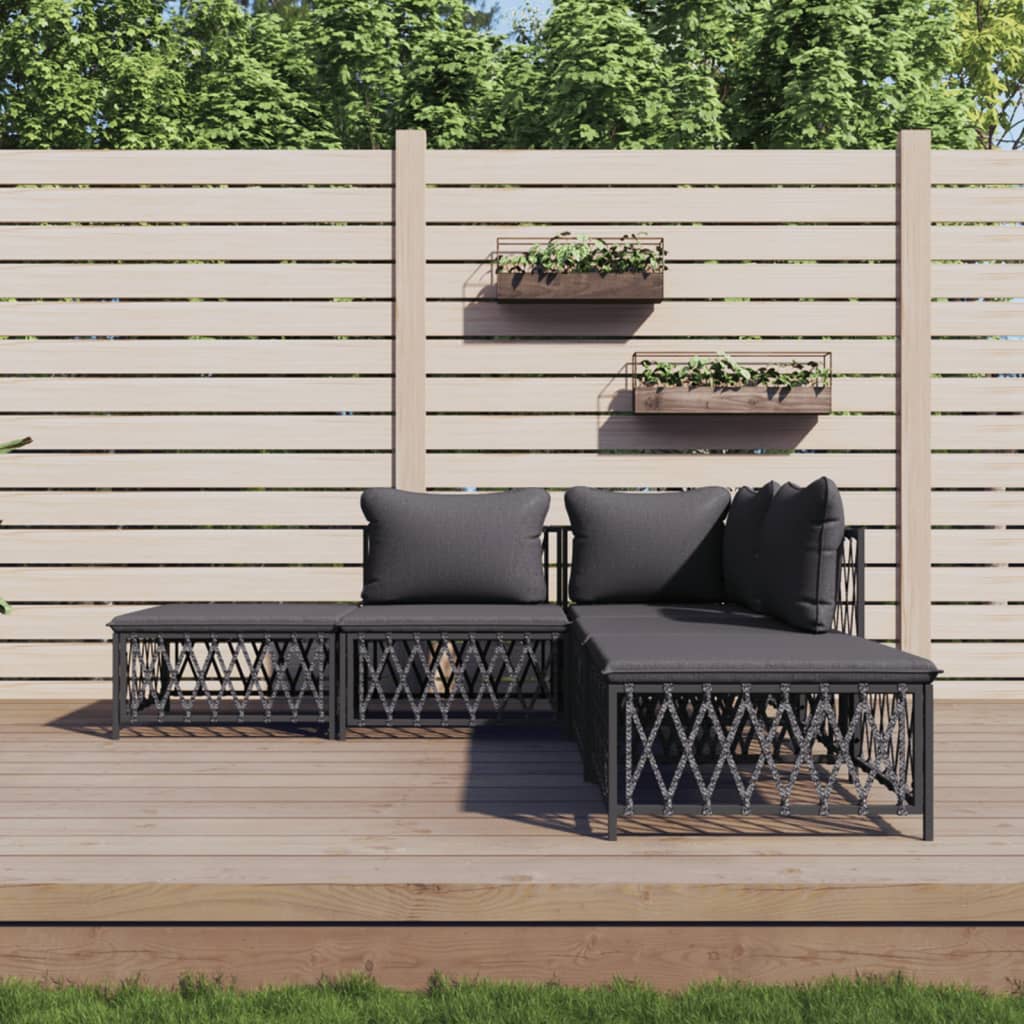 5-tlg. Garten-Lounge-Set mit Kissen Anthrazit Stahl