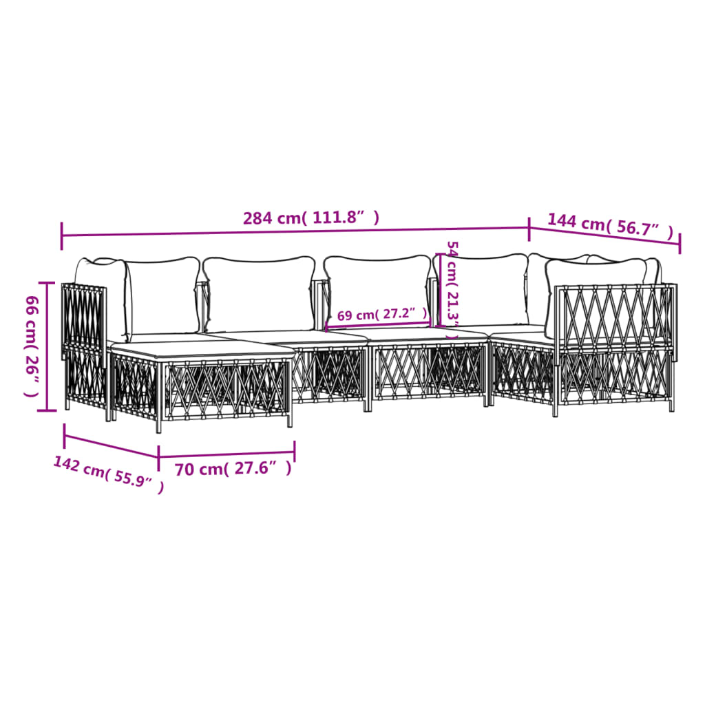 6-tlg. Garten-Lounge-Set mit Kissen Weiß Stahl