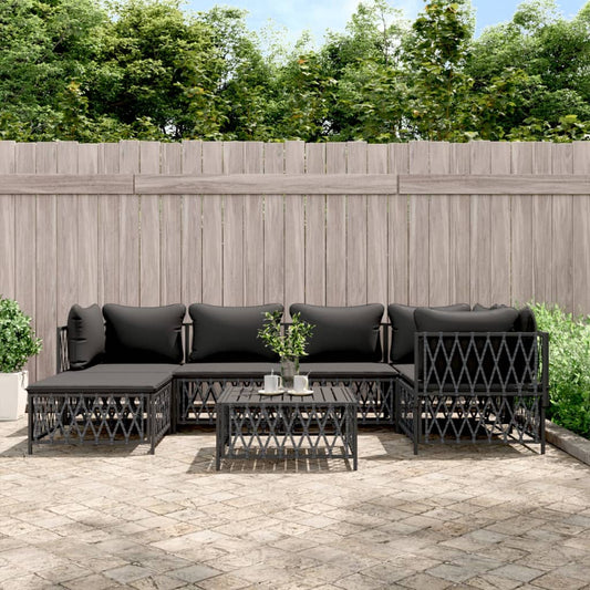 7-tlg. Garten-Lounge-Set mit Kissen Anthrazit Stahl