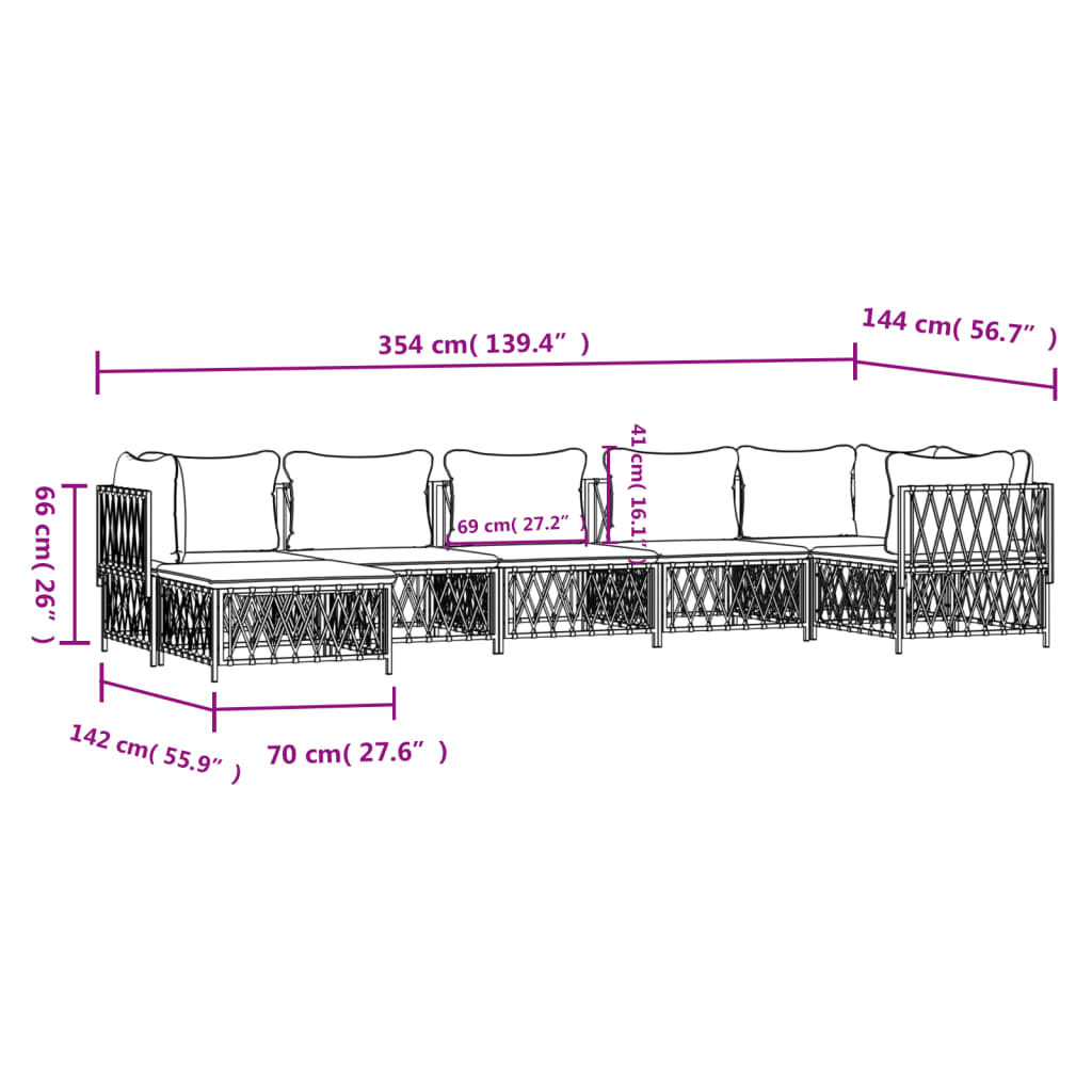 7-tlg. Garten-Lounge-Set mit Kissen Weiß Stahl