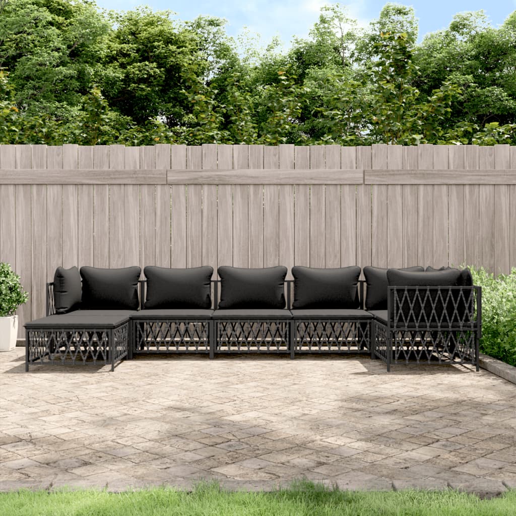 7-tlg. Garten-Lounge-Set mit Kissen Anthrazit Stahl