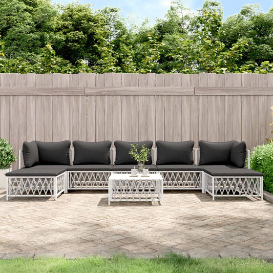 8-tlg. Garten-Lounge-Set mit Kissen Weiß Stahl