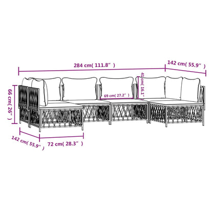 6-tlg. Garten-Lounge-Set mit Kissen Weiß Stahl