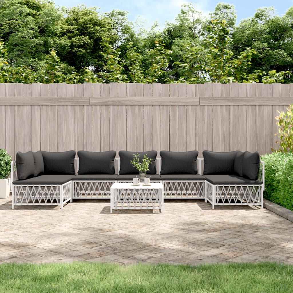 8-tlg. Garten-Lounge-Set mit Kissen Weiß Stahl