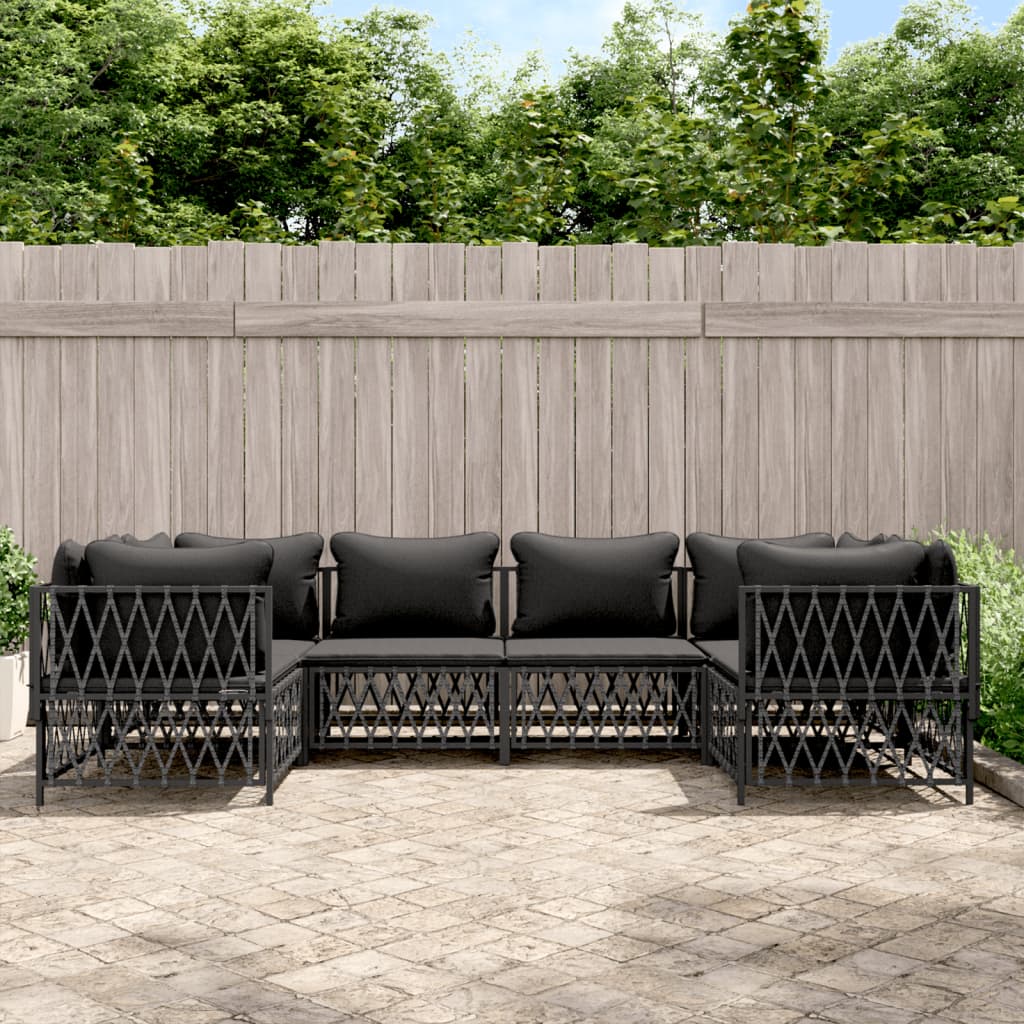 6-tlg. Garten-Lounge-Set mit Kissen Anthrazit Stahl