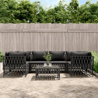 7-tlg. Garten-Lounge-Set mit Kissen Anthrazit Stahl