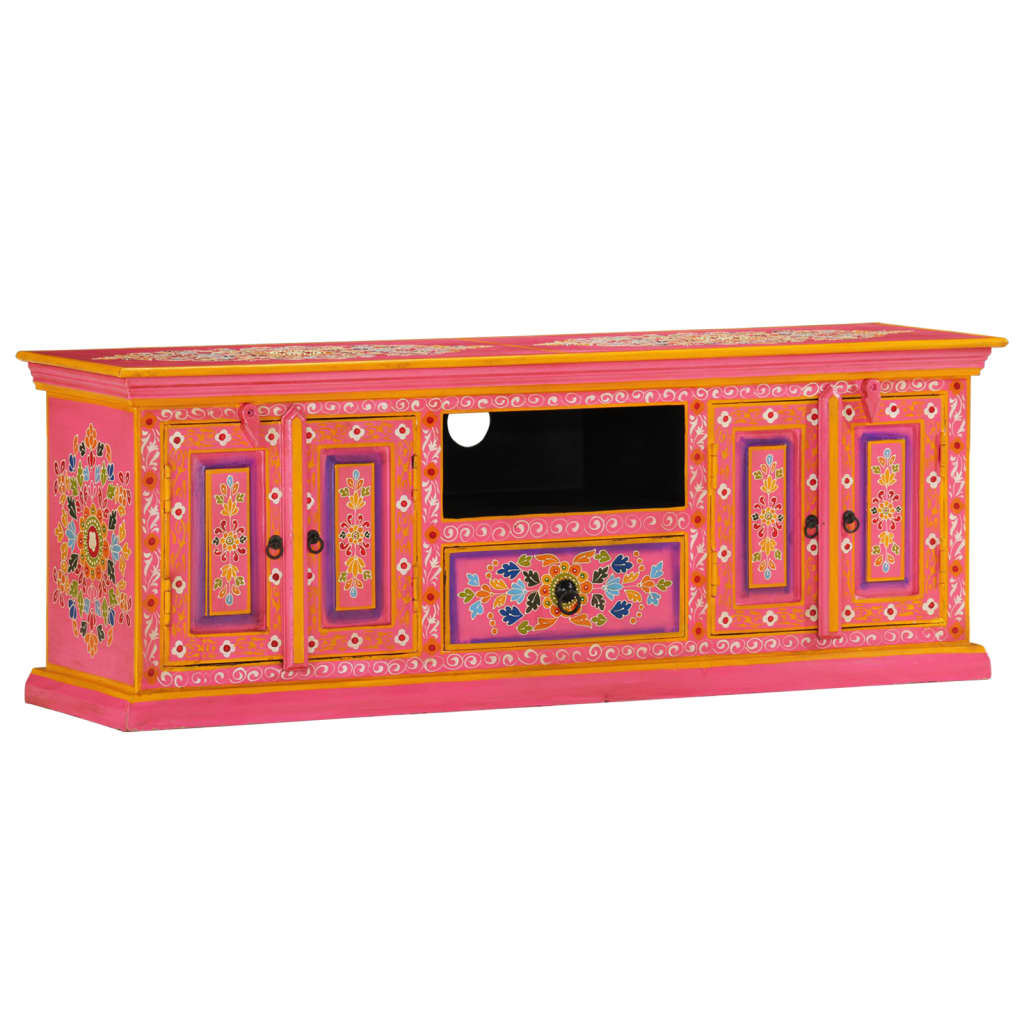 TV cabinet pink 110x30x40 cm solid mango wood