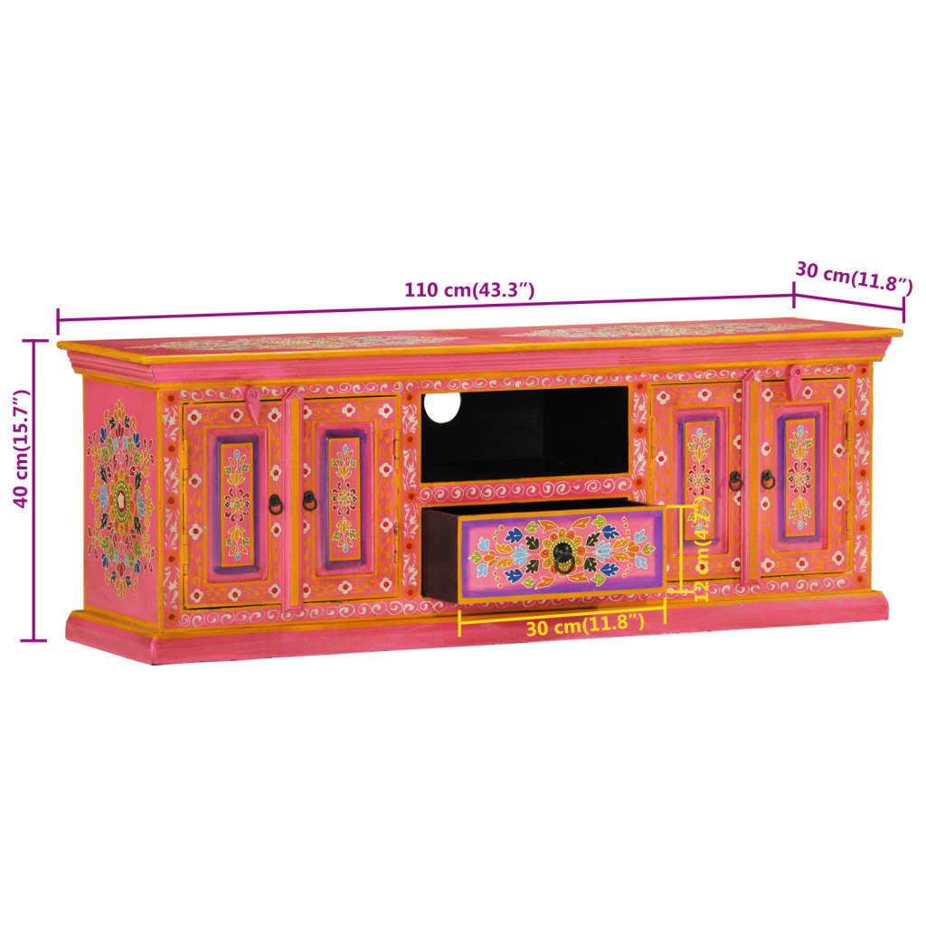 TV cabinet pink 110x30x40 cm solid mango wood