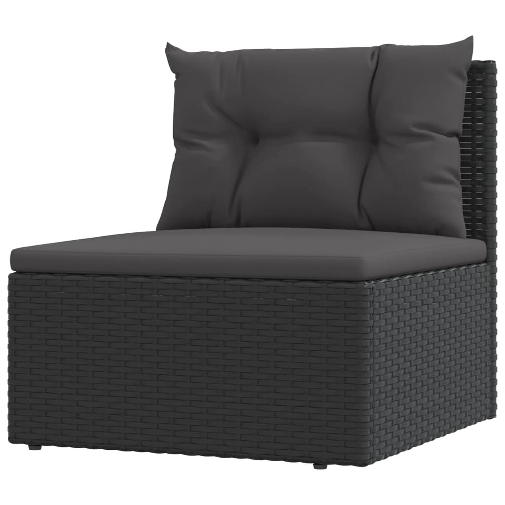 6-tlg. Garten-Lounge-Set mit Kissen Schwarz Poly Rattan