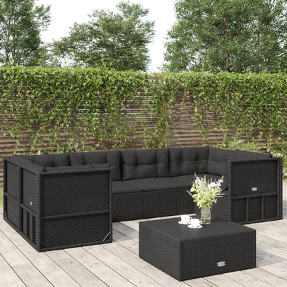 6-tlg. Garten-Lounge-Set mit Kissen Schwarz Poly Rattan