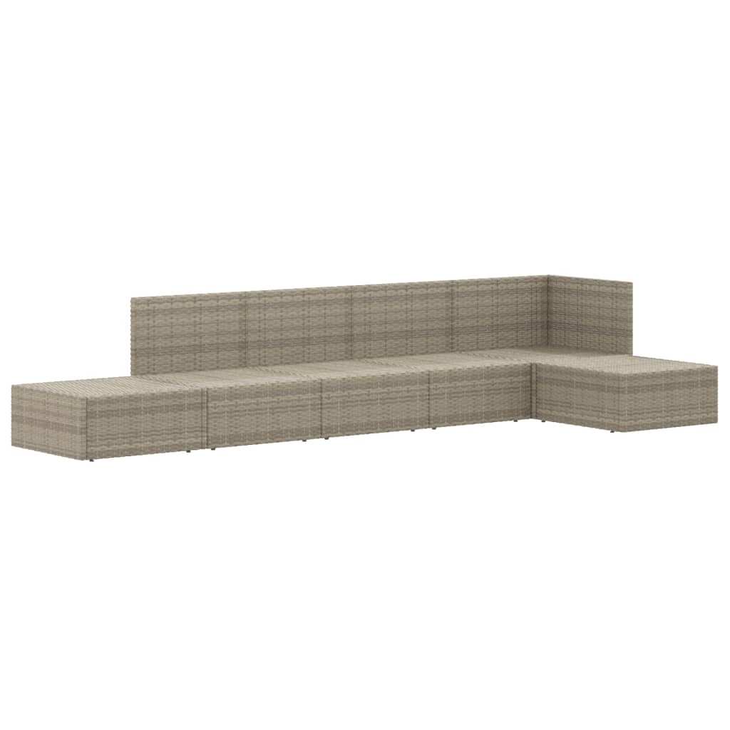 6-tlg. Garten-Lounge-Set mit Kissen Grau Poly Rattan