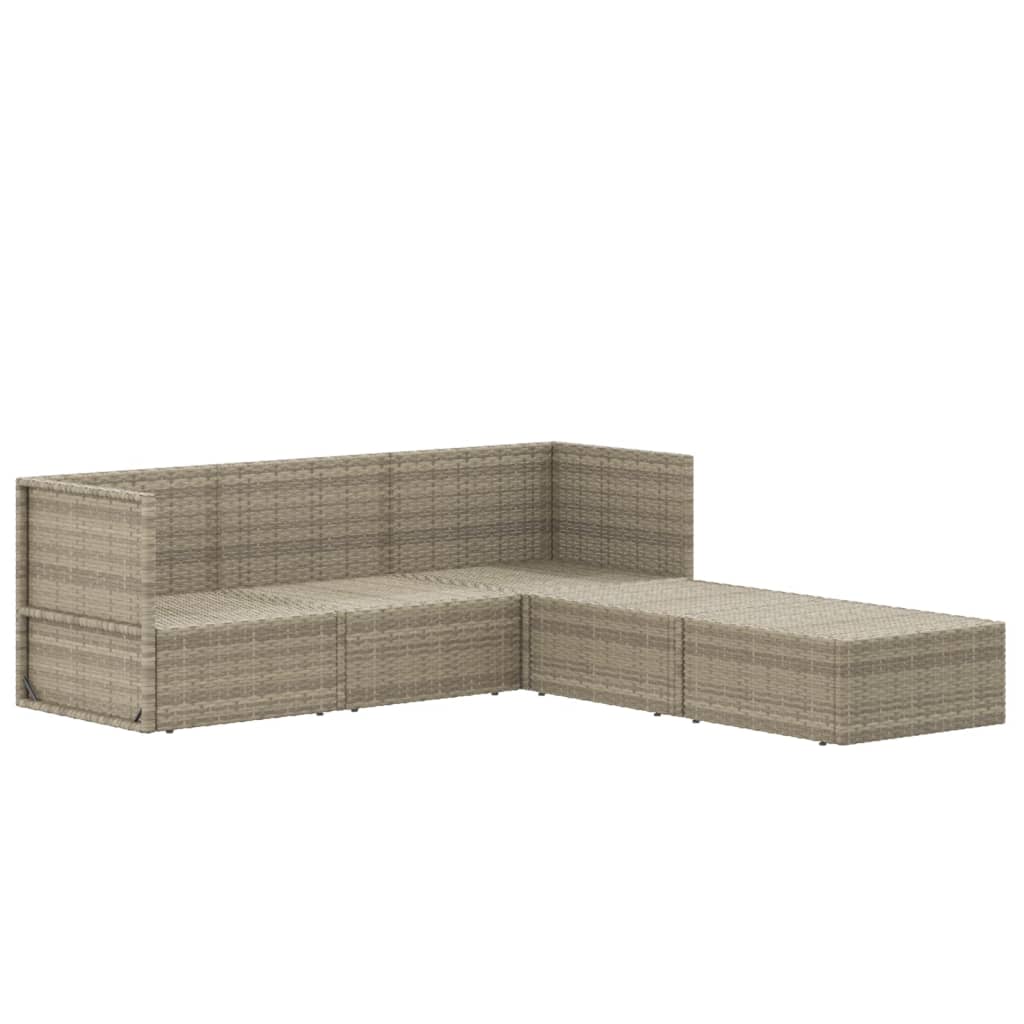 5-tlg. Garten-Lounge-Set mit Kissen Grau Poly Rattan