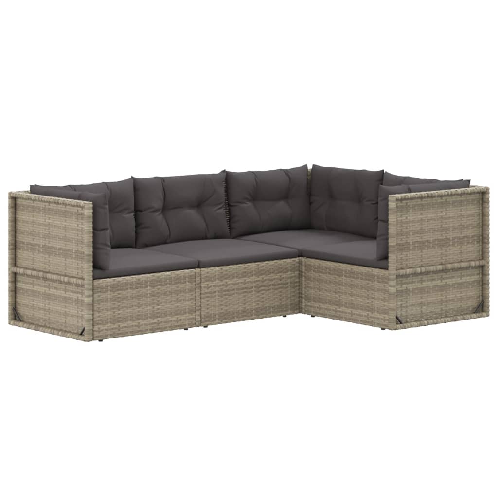 4-tlg. Garten-Lounge-Set mit Kissen Grau Poly Rattan